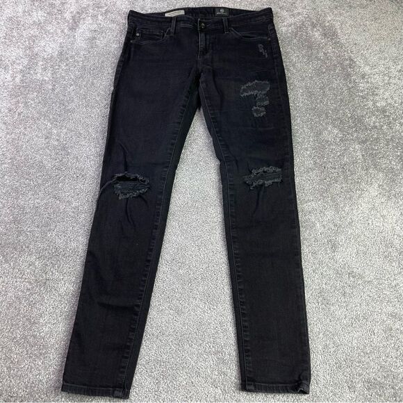 Ag Adriano Goldschmied Jeans Women's 28 Black Super Skinny Ankle Low Rise Ripped - Picture 1 of 13